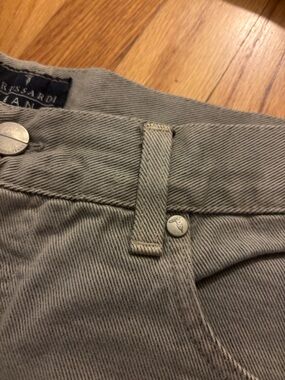Trussardi Jeans beat up gray denim silver hardware 90s grundge